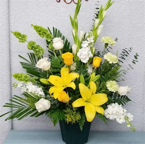 Yellow And White Sympathy Arrangement In St George Ut The Flower Market