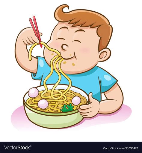 Children Boy Eating Noodles With Chopsticks Vector Image On Vectorstock