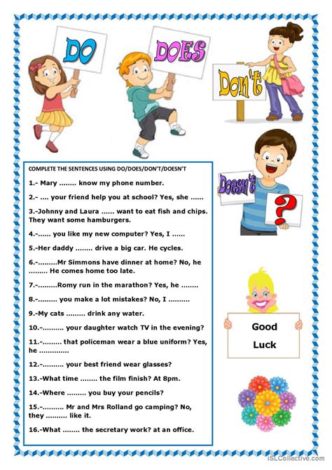 Do Does Dont Doesnt Deutsch Daf Arbeitsblätter Pdf And Doc