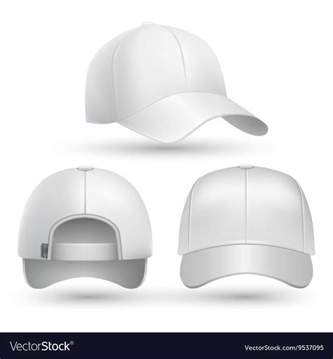 Realistic Baseball Cap Front Side Back Views Set Vector Image