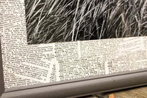 Print learn how to make a photo mat using paper scraps and mod podge. DIY Photo Mat from Decoupaged Book Pages