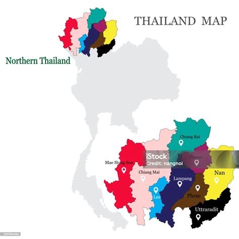 Maps Of Northern Thailand With 9 Province In Different Colors Chiang