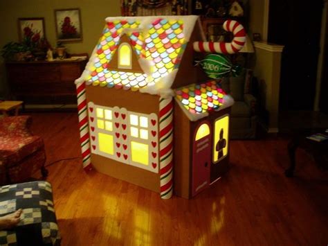 Cardboard Ginger Bread House Tiled With Clear Sheet And Tissue Paper