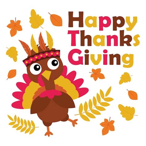 Premium Vector Vector Cartoon Illustration With Cute Turkey Is Happy On Thanksgiving Day