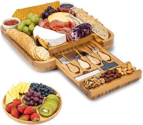 Smirly Cheese Board And Knife Set 13 X 13 X 2 Inch Wood Charcuterie