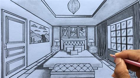 How To Draw A Bedroom Using 1 Point Perspective Step By Step Youtube
