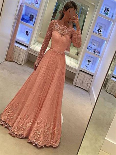 Coral Pink Prom Dress Long Prom Dresses Prom Dress With Long Sleeves