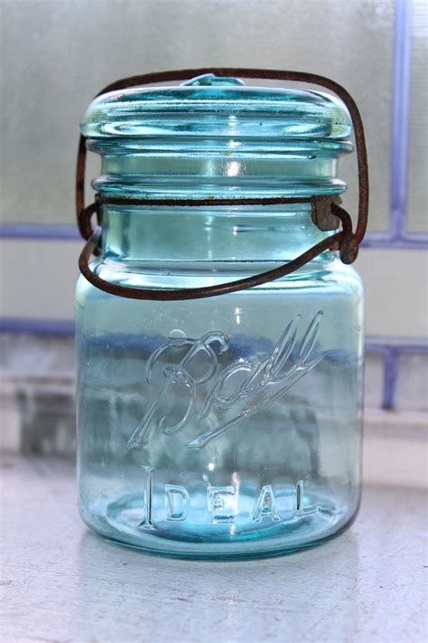 Vintage Blue Ball Ideal Jar Pint Mason With Glass Lid 1910 To 1923