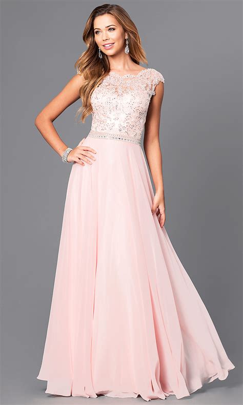 Lace Illusion Long Pastel Prom Dress Promgirl