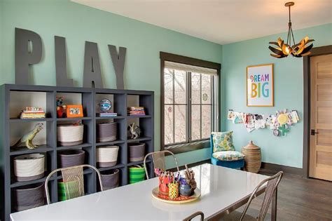 Kids have very specific visions of how they want to decorate their bedrooms, and those ideas are keeping most of the decor on the walls leaves more useable floor space so there's room to play. Contemporary playroom features walls painted green fitted ...