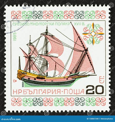 Sailing Ship Illustration On Postage Stamp Editorial Stock Photo