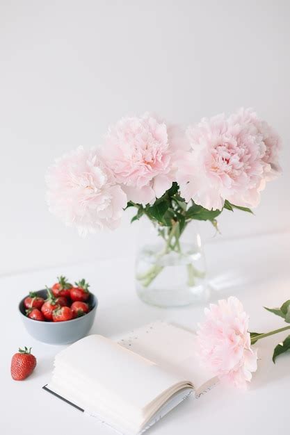 Premium Photo Still Life With Pink Peony Flowers In A Vase Fresh