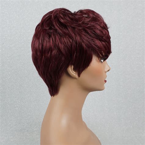 Burgundy Pixie Cut 100 Human Hair Wig With Bangs Short Wigs Etsy
