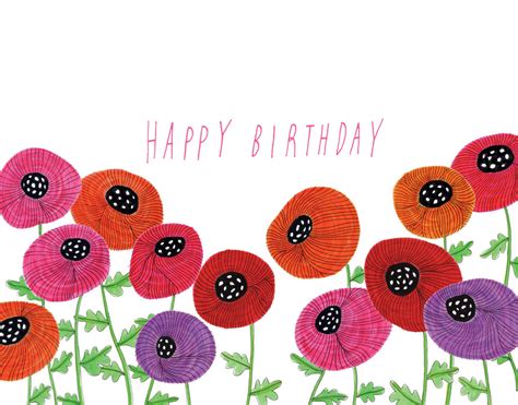 Red Pink And Orange Poppies Birthday Card Honeyberry Studios