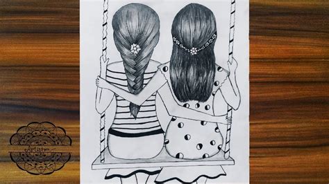 Pencil Sketch Drawing Girl Drawing Two Best Friends Best Friends