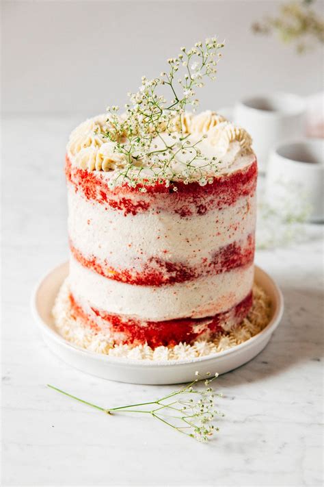 a naked red velvet cake with crème fraîche frosting for a blog birthday hummingbird high a