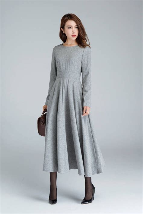 Long Sleeve Wool Dress Gray Dress Wool Dress Woman Dress Etsy Australia