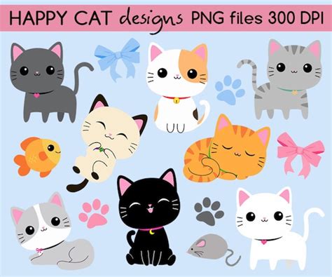 Cute Cats Kitten Cat Clip Art Set Png Files 300 Dpi Etsy