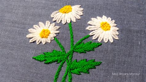 Daisy Flowers Embroidery Drawing Stitching Tutorial Hand Embroidered