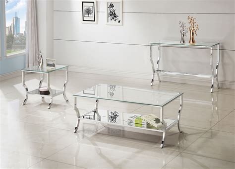 Coaster 720338 Coffee Table Set Chrome Tempered Glass 720338 Occ Set At