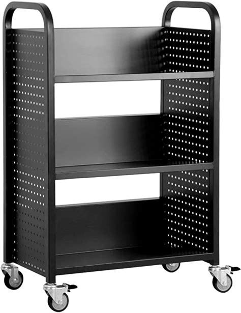 Handa Library Rolling Book Cart With 3 Flat Shelves Book