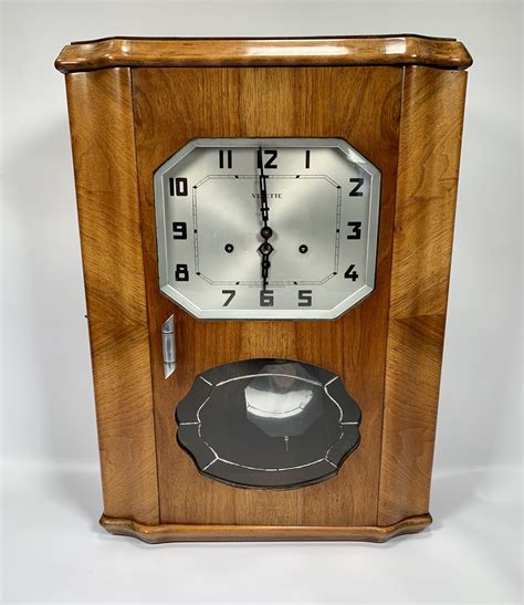Art Deco Walnut Wall Clock By Vedette Poirot Art Deco Furnishings