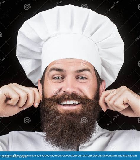 Nappy Man Portrait Of A Happy Chef Cook Bearded Male Chefs Isolated On Black Funny Chef With