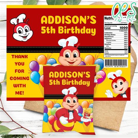 Jollibee Birthday Party Chip Bag Digital File Diy Custompartyshirts