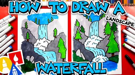 How To Draw A Waterfall Landscape Art For Kids Hub