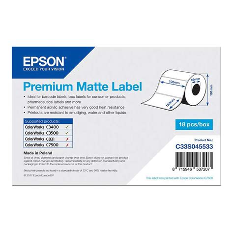 Epson Premium Matte Label 102 X 152 Mm 225 Blancbrillant Finition