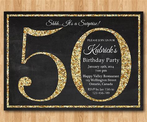 50th Birthday Invitation Gold Glitter Birthday Party Invite Etsy