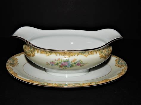 Noritake Alvin 95649 China Gravy Boat Japan 1933 Yellow Floral Gold