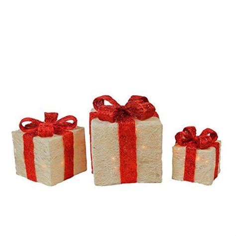 Northlight Set Of Lighted Sparkling Cream Sisal Gift Boxes Christmas
