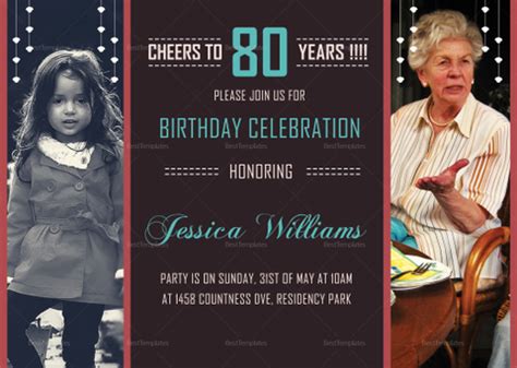 80TH Birthday Invitation Design Template in Word, PSD, Illustrator