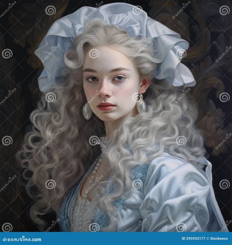 Silver Close Up Portrait Rococo Pastel Painting Of A White Girl With