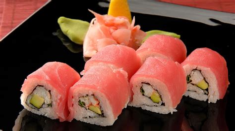 Sushi Rolls With Pink Fish Wallpapers And Images Wallpapers Pictures