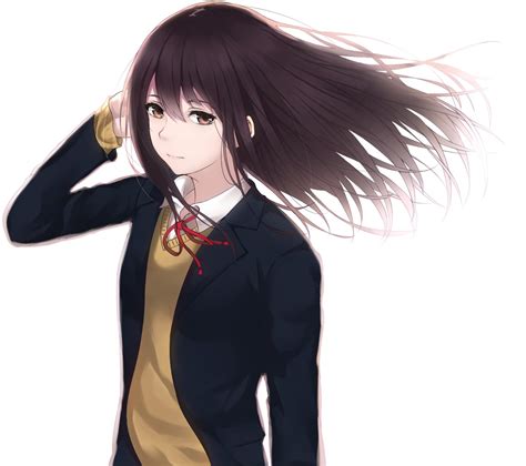 Anime Girl Cute Beautiful Long Hair School Uniform Black