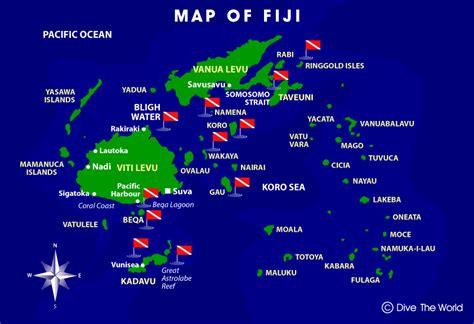 Fiji Islands Map Viti Levu Kadavu Taveuni Koro Sea Dive The World