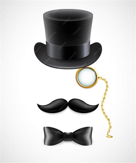 Silhouette Vintage De Chapeau Haut De Forme Moustaches Monocle Et Un