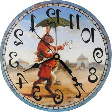 White Rabbit Clock Alice In Wonderland Home Decor Card Clock Etsy Clock Alice In Wonderland