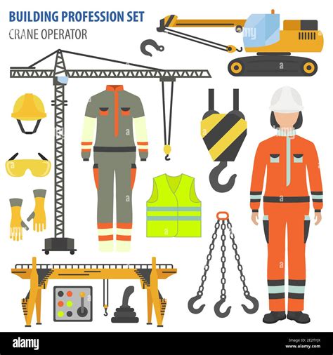 Profession And Occupation Set Crane Operator Tools And Equipment