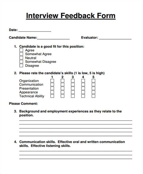 Free Interview Feedback Forms In Ms Word Pdf