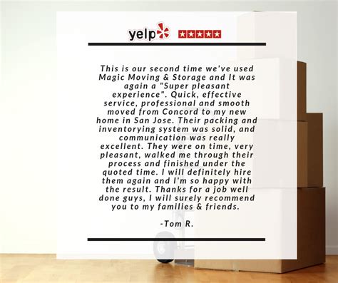 Thanks For The Great Review On Yelp Tom Moving And Storage Greatful