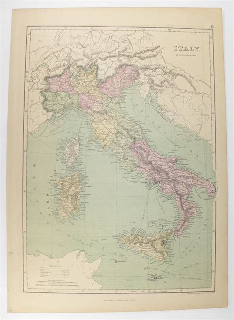 1873 Old Italy Map Antique Map Of Italy Handcolored Map Italy T