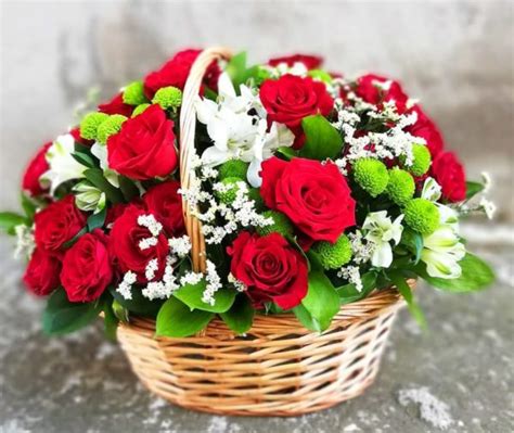 Basket With Roses And Alstromerias Cyprus Flower
