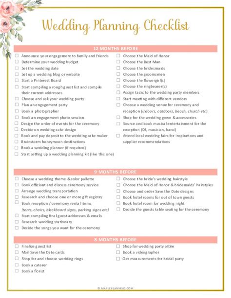 Free Wedding Planning Checklist Printable