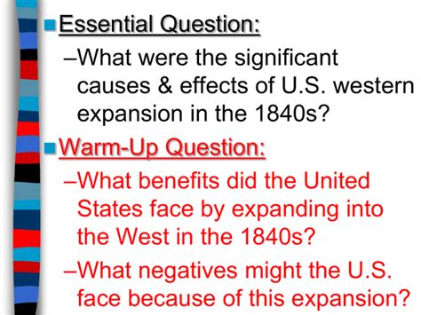 Essential Question What Were The Significant Causes Effects Of U S