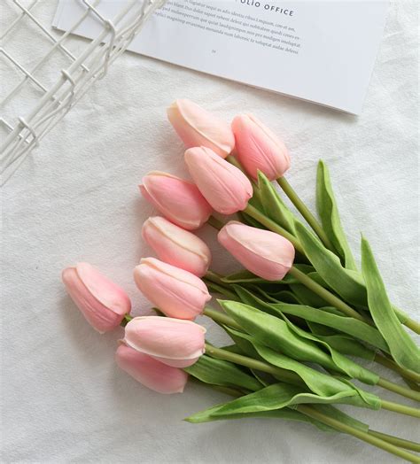 Light Pink Artificial Tulips Pu Flowers 20 Stems Real Touch Etsy