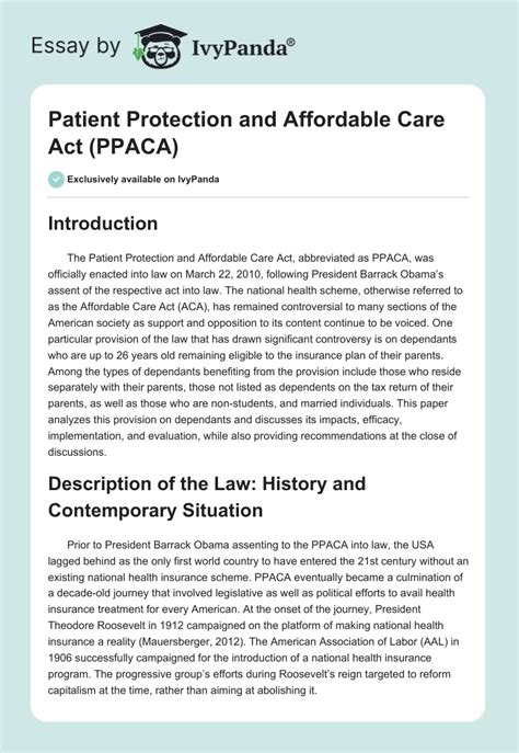 Patient Protection And Affordable Care Act Ppaca 2799 Words Essay