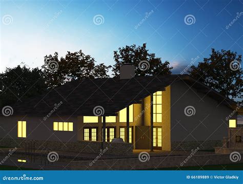 Render Evening House Stock Illustration Illustration Of Light 66189889